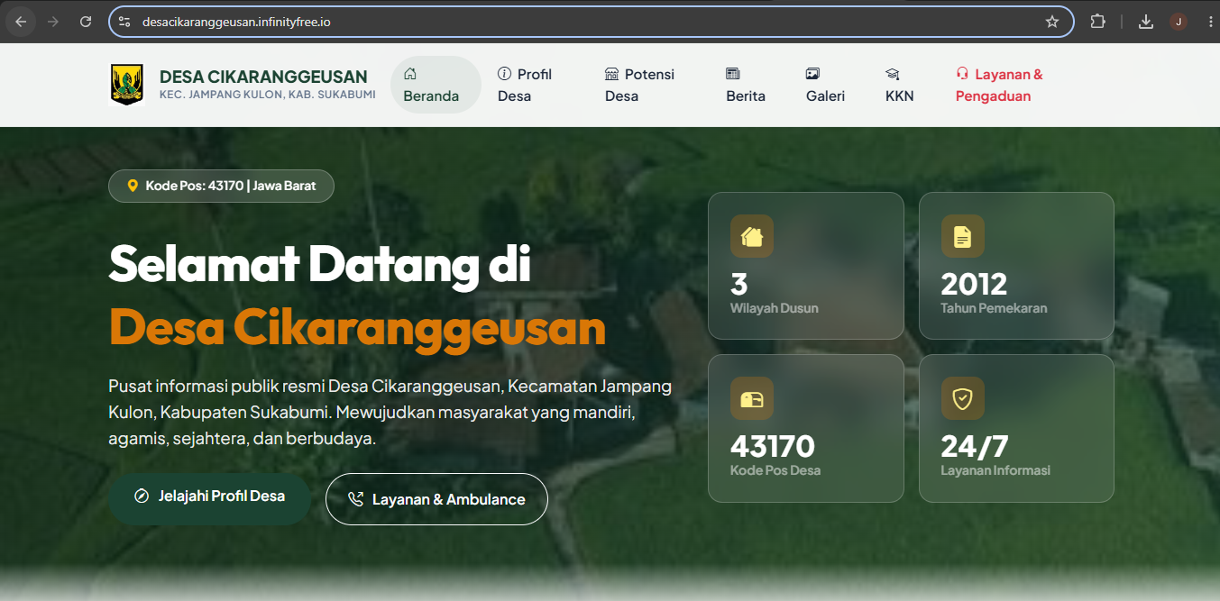 Tampilan Web Informasi Desa Cikaranggeusan